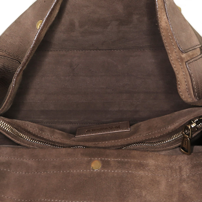 Bolso bandolera Saint Laurent  Muse Two modelo pequeño  en cuero bicolor color topo y beige - Detail D3