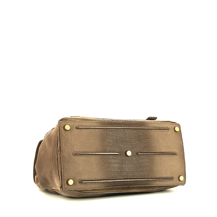 Bolso bandolera Saint Laurent  Muse Two modelo pequeño  en cuero bicolor color topo y beige - Detail D5