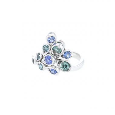Half-articulated Mellerio Indra ring in white gold, tourmaline and sapphires