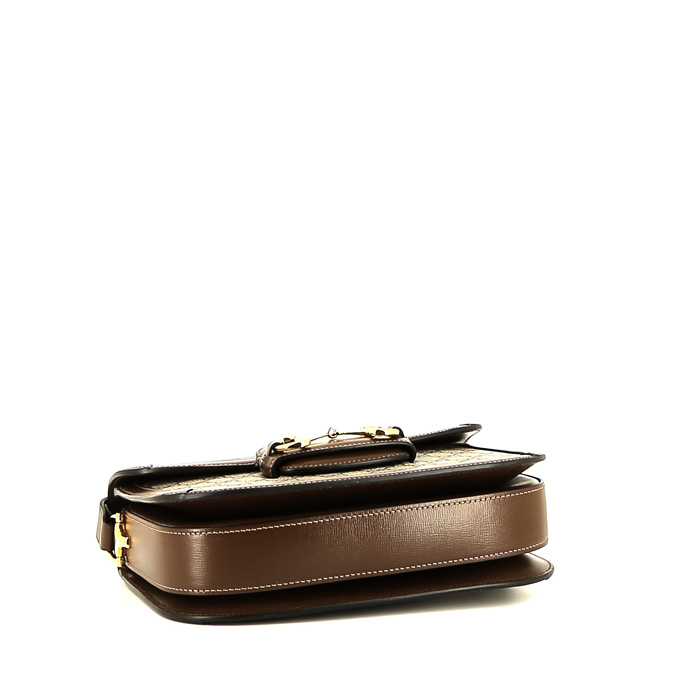 Borsa a tracolla Gucci  1955 Horsebit in tela monogram beige e pelle marrone - Detail D4