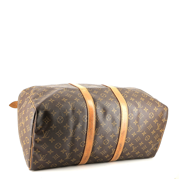 Borsa da viaggio Louis Vuitton  Keepall 45 in tela monogram marrone e pelle naturale - Detail D4