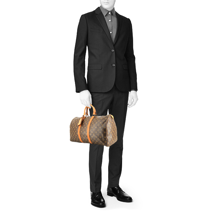 Louis Vuitton  Keepall 45 travel bag  in brown monogram canvas  and natural leather - Detail D1