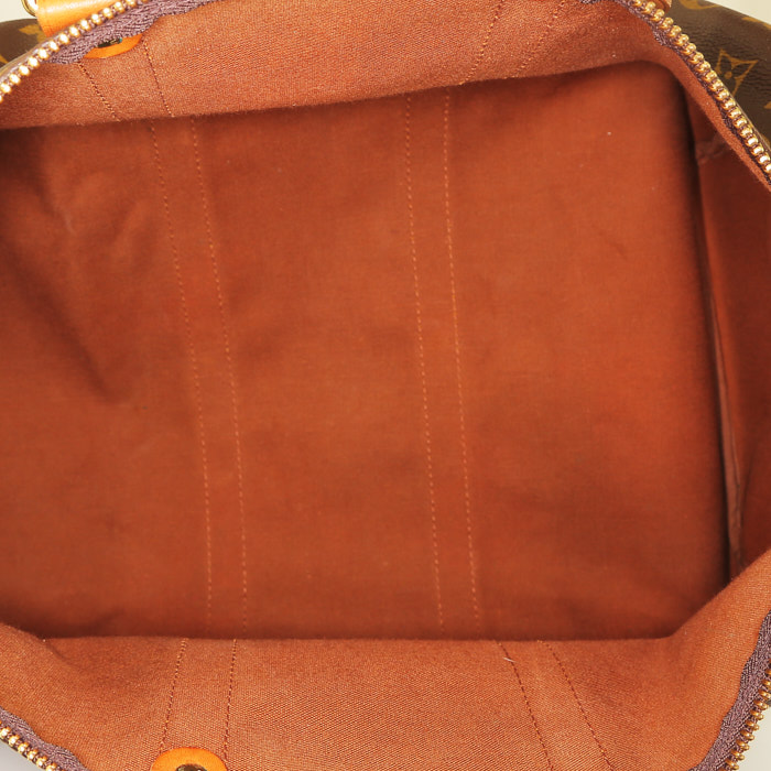 Bolsa de viaje Louis Vuitton  Keepall 45 en lona Monogram marrón y cuero natural - Detail D2