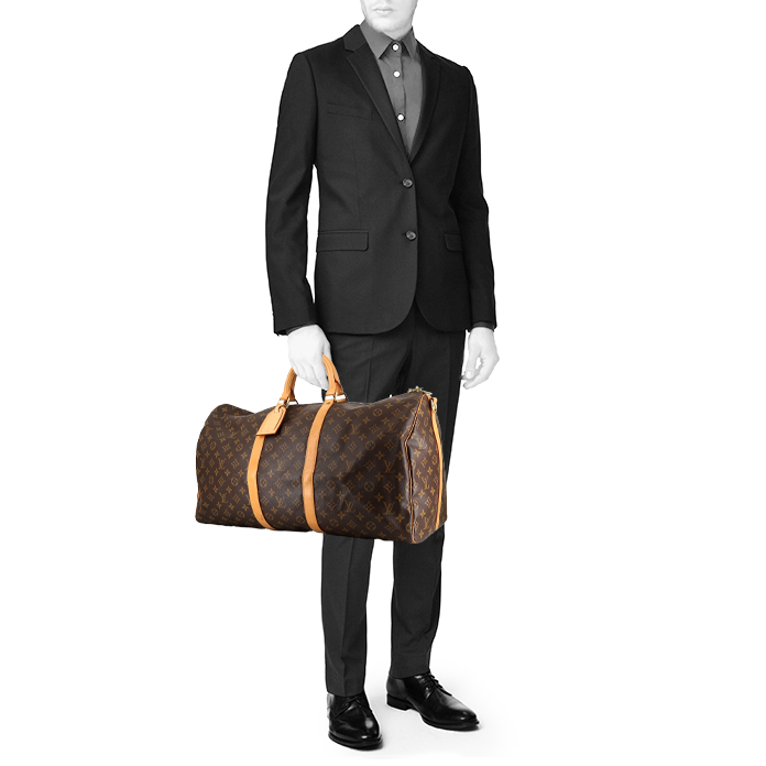 Louis Vuitton  Keepall 55 travel bag  in brown monogram canvas  and natural leather - Detail D1