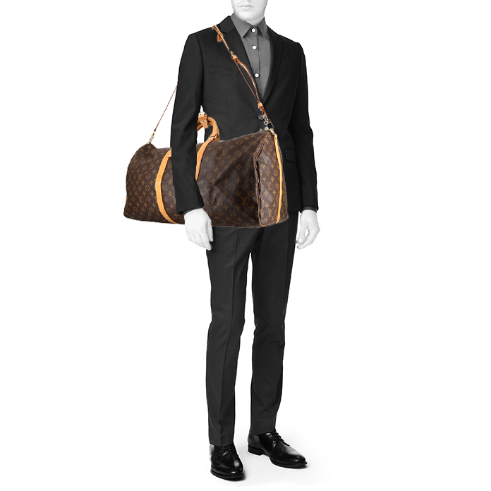 Louis Vuitton  Keepall 55 travel bag  in brown monogram canvas  and natural leather - Detail D2