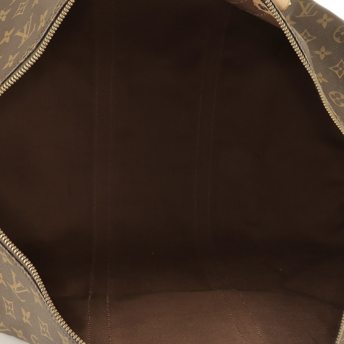 Bolsa de viaje Louis Vuitton  Keepall 55 en lona Monogram marrón y cuero natural - Detail D3