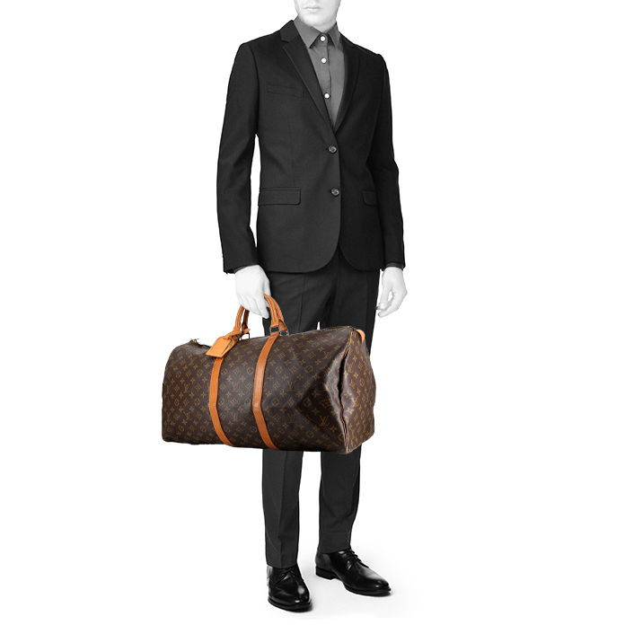 Louis Vuitton  Keepall 55 travel bag  in brown monogram canvas  and natural leather - Detail D1