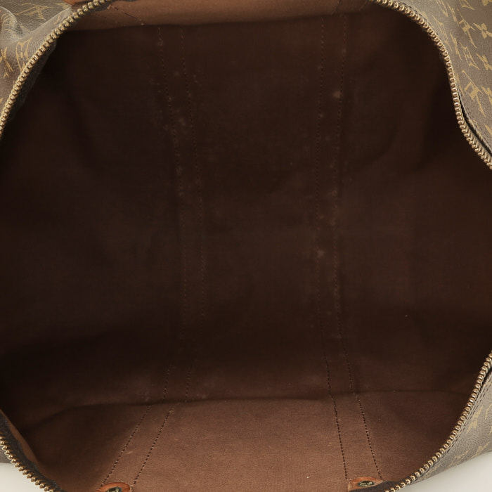Bolsa de viaje Louis Vuitton  Keepall 55 en lona Monogram marrón y cuero natural - Detail D2