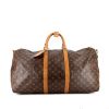 Bolsa de viaje Louis Vuitton  Keepall 55 en lona Monogram marrón y cuero natural - 360 thumbnail