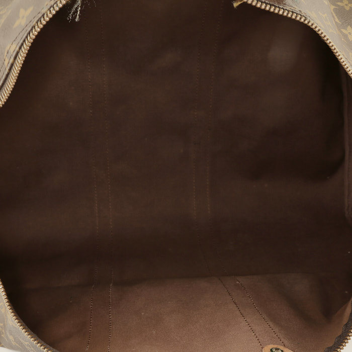 Bolsa de viaje Louis Vuitton  Keepall 55 en lona Monogram marrón y cuero natural - Detail D3
