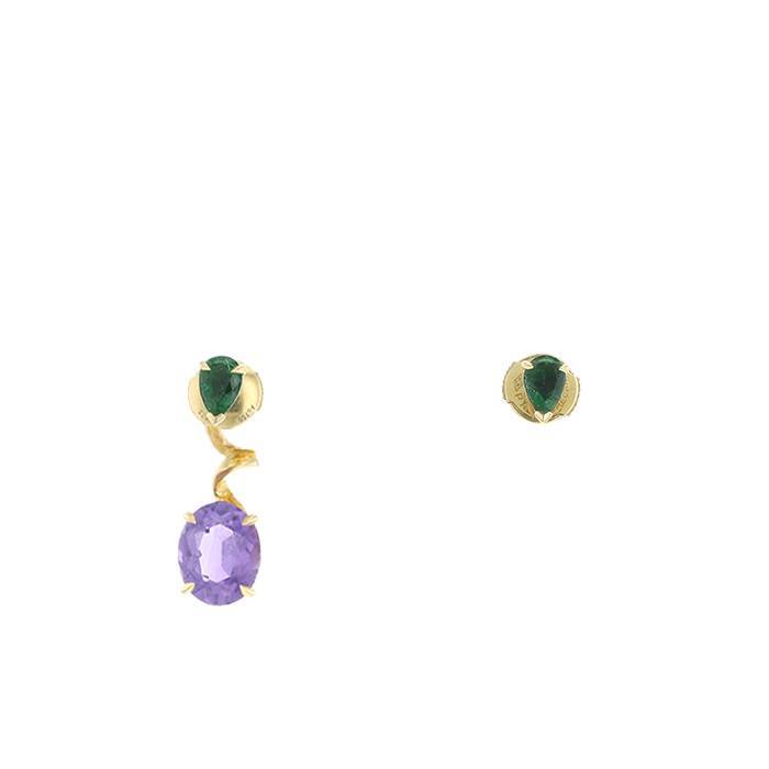 Diorama Précieuse Earrings In Yellow Gold, Amethyst And Emerald