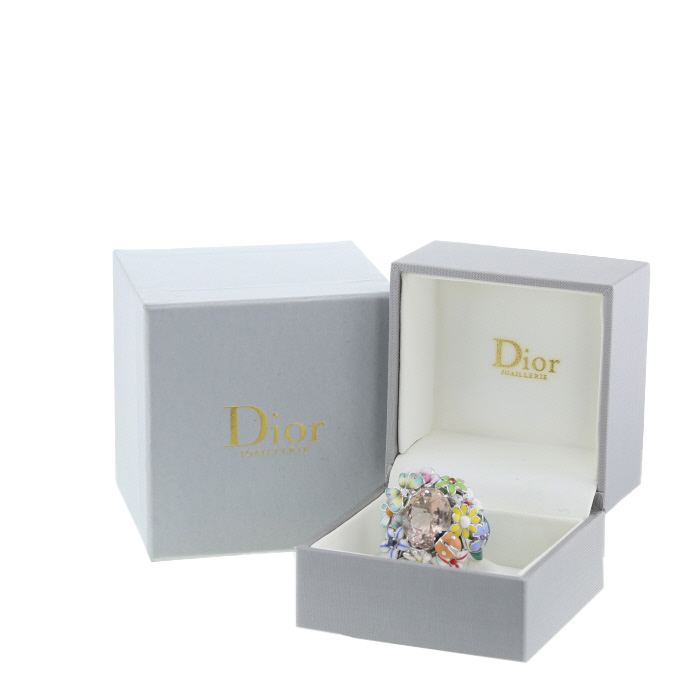 Sortija Dior Diorette modelo grande de oro blanco, morganita y esmalte - Detail D2