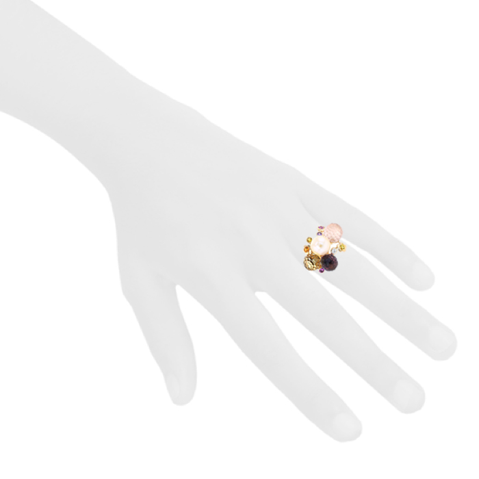 Bague Chanel Mademoiselle en or rose, pierres de couleurs et perle de culture - Detail D1