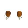 Vintage  earrings in 14 carats yellow gold, diamonds and tiger eye stone - 00pp thumbnail