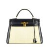 Hermès  Kelly 32 cm handbag  in beige canvas  and navy blue box leather - 360 thumbnail