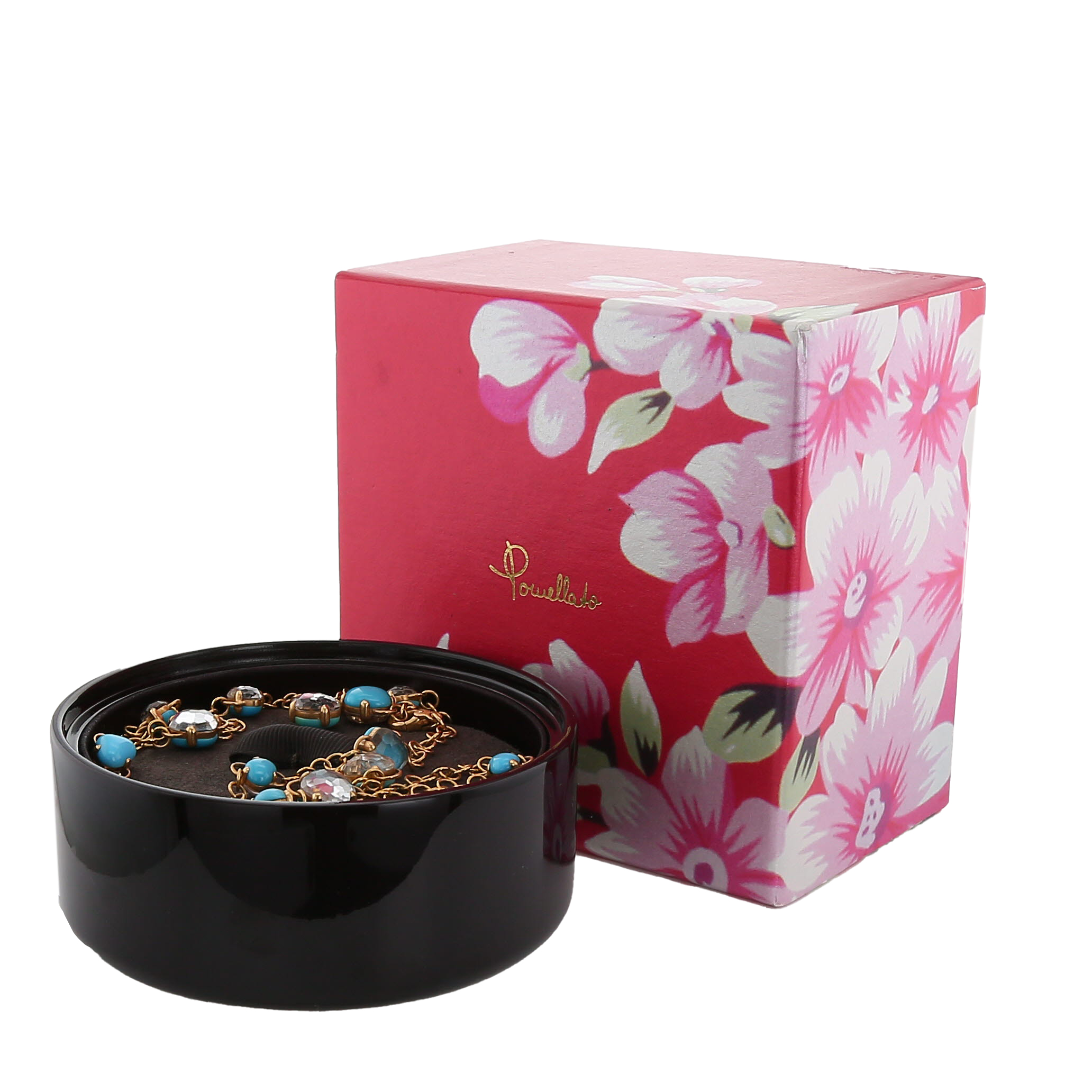 Pomellato Capri necklace in pink gold, turquoises and rock crystal - Detail D2