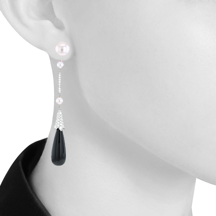 Cartier Monica Bellucci pendants earrings in white gold, diamonds and onyx