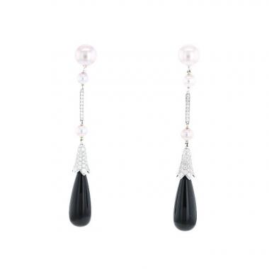Pendientes colgantes Cartier Monica Bellucci de oro blanco, diamantes y ónix