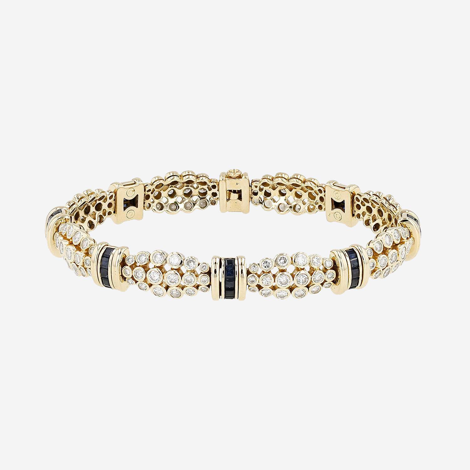 Vintage  bracelet in yellow gold, diamonds and sapphires
