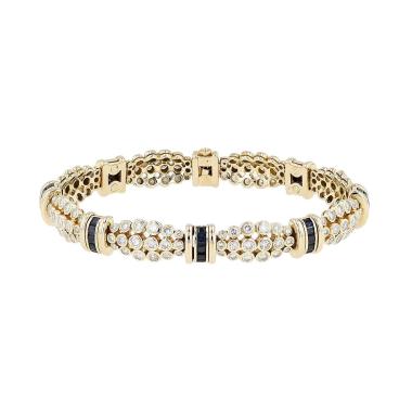 Bracelet Vintage  en or jaune, diamants et saphirs