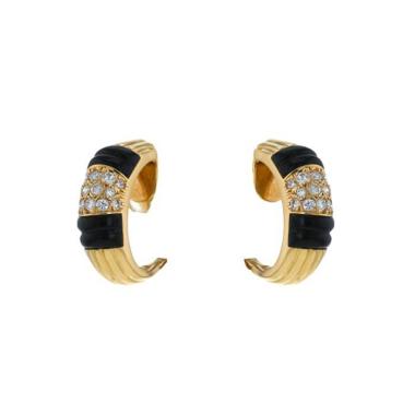 Orecchini Vintage  in oro giallo, diamanti e onice