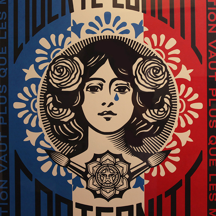 Shepard FAIREY (OBEY GIANT), “Marianne: l'action vaut plus que les mots”, screenprint in colors on paper, signed and numbered, of 2021 - Detail D1
