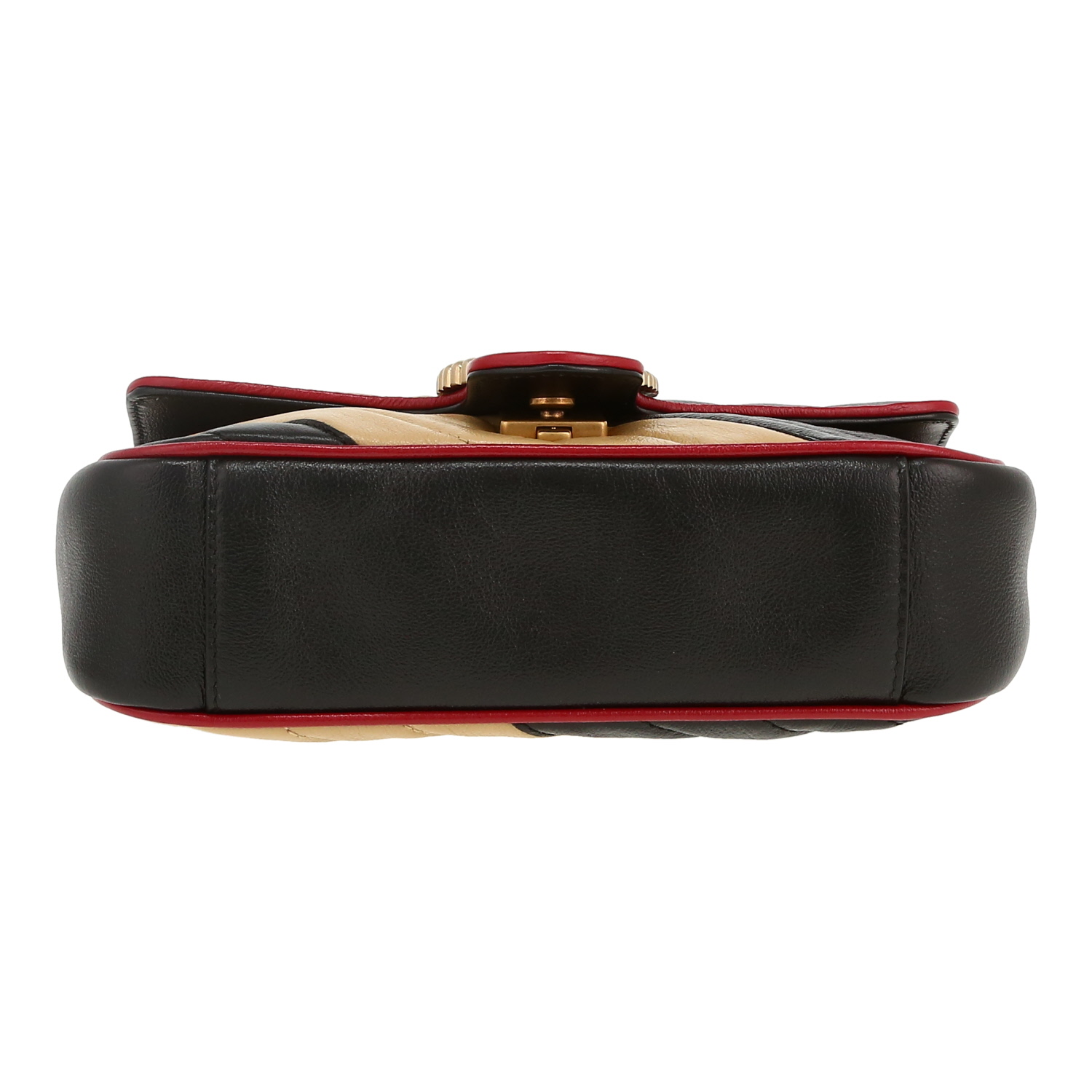Sac bandoulière Gucci  GG Marmont mini  en cuir matelassé noir beige et bordeaux - Detail D1