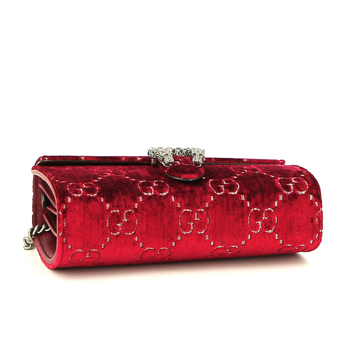 Gucci  Dionysus handbag/clutch  in red velvet  and red leather - Detail D4