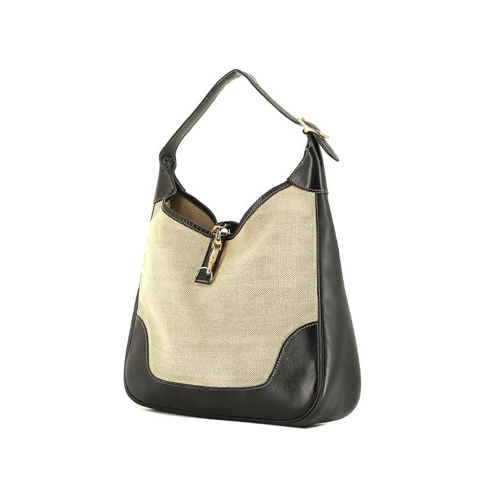 Hermès  Trim handbag  in navy blue leather  and beige canvas - 00pp