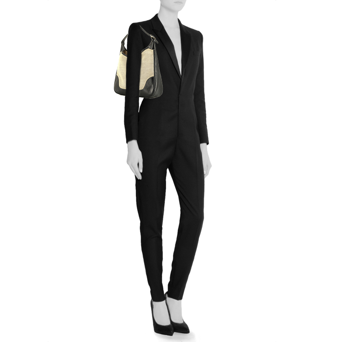 Sac à main Hermès  Trim en cuir bleu-marine et toile beige - Detail D1