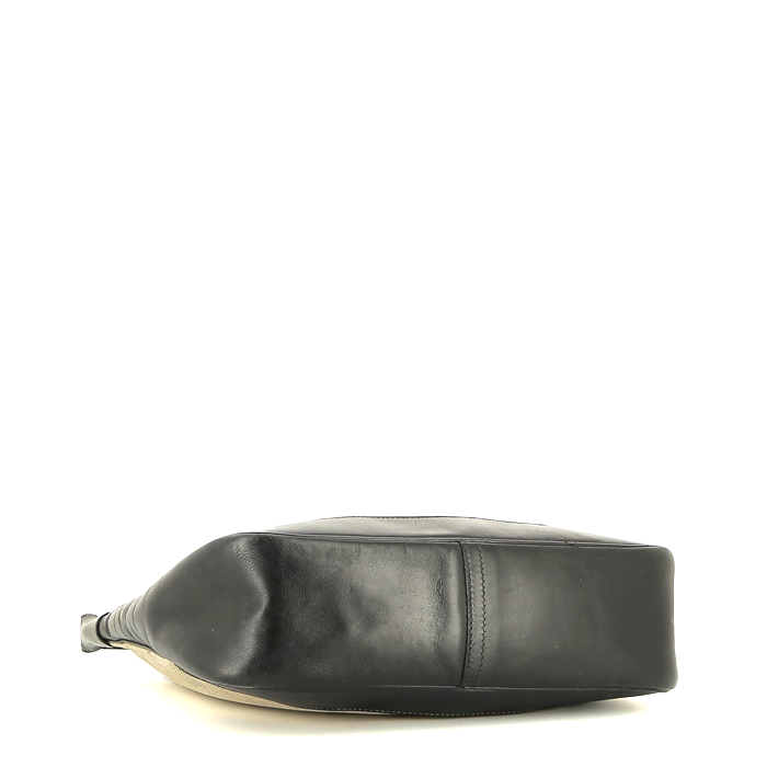 Bolso de mano Hermès  Trim en cuero azul marino y lona beige - Detail D4