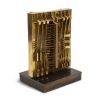Arnaldo Pomodoro, "Porta", sculpture in gilded bronze and wooden and metal base, signed and numbered, from 1970's - Detail D1 thumbnail