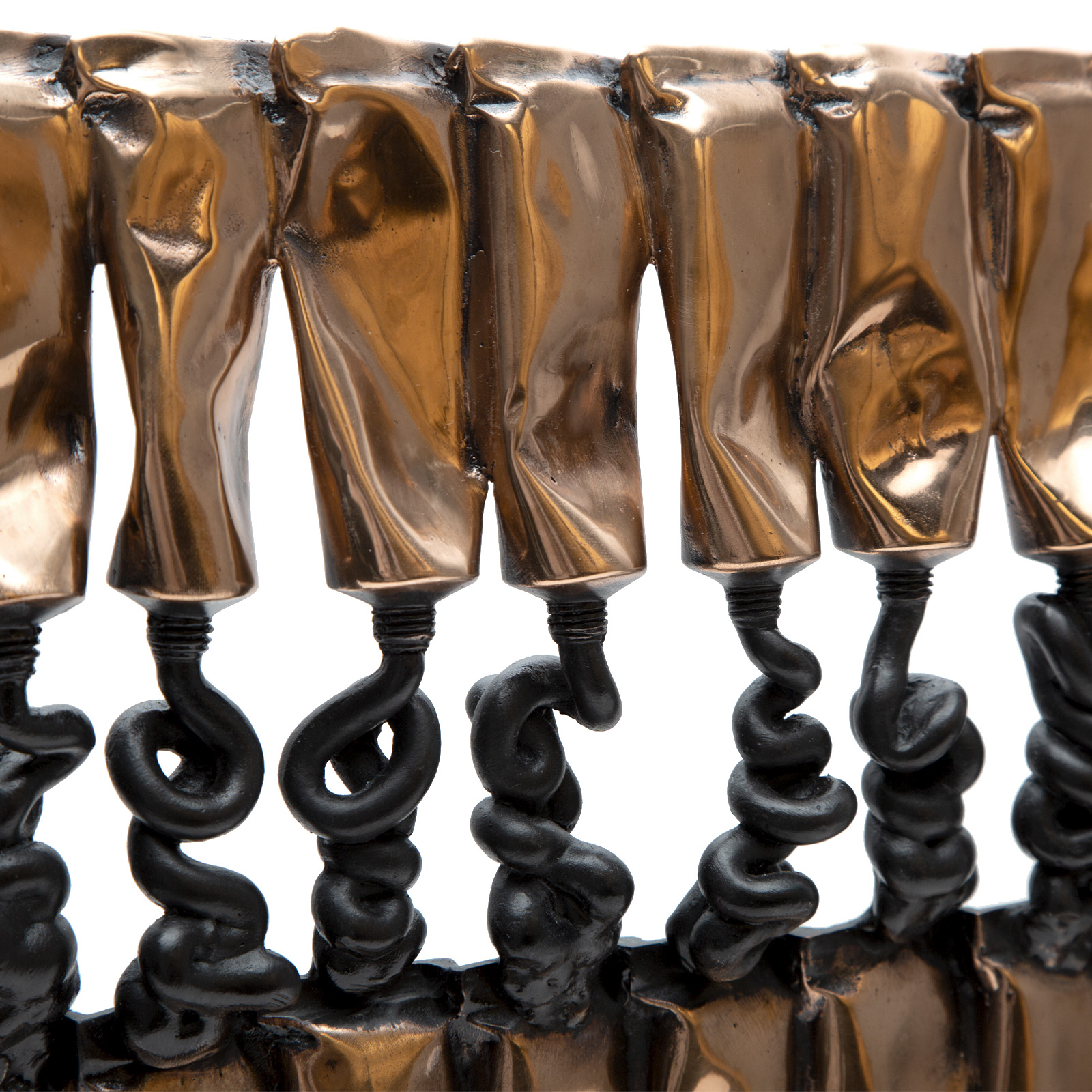 Arman, "Défi à Newton", Sculpture, accumulation of painting tubes in polished bronze and brown patina, signed and numbered, of 2004 - Detail D1