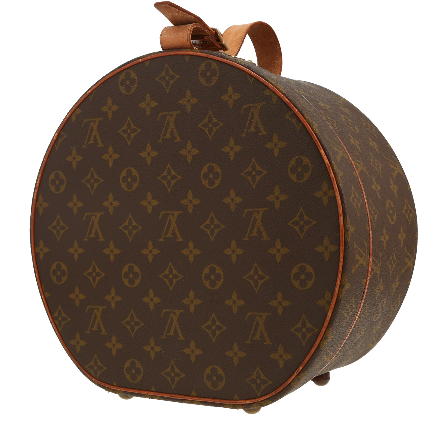 Louis Vuitton hat box in brown monogram canvas and natural leather