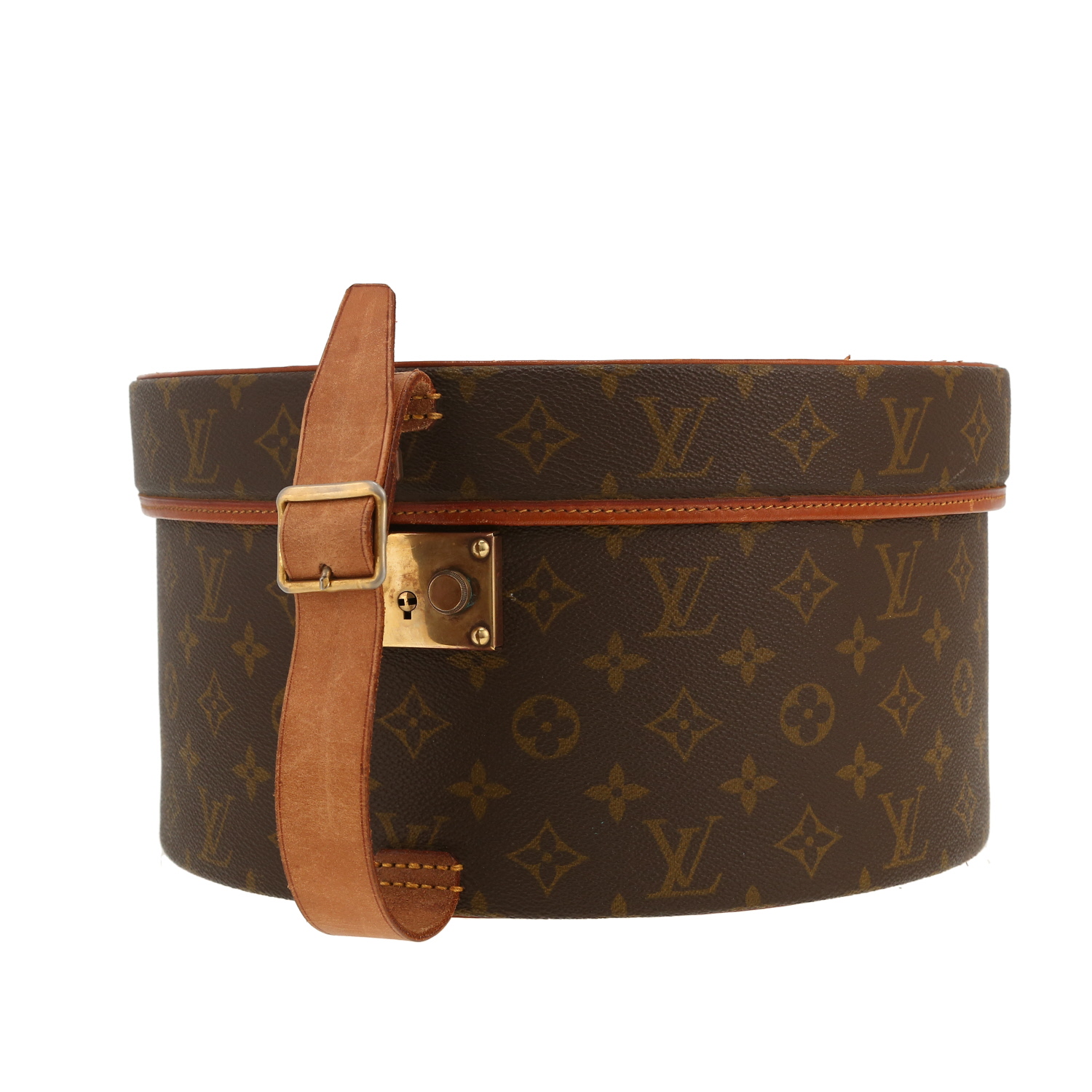 Sombrerera Louis Vuitton   en lona Monogram marrón y cuero natural - Detail D4