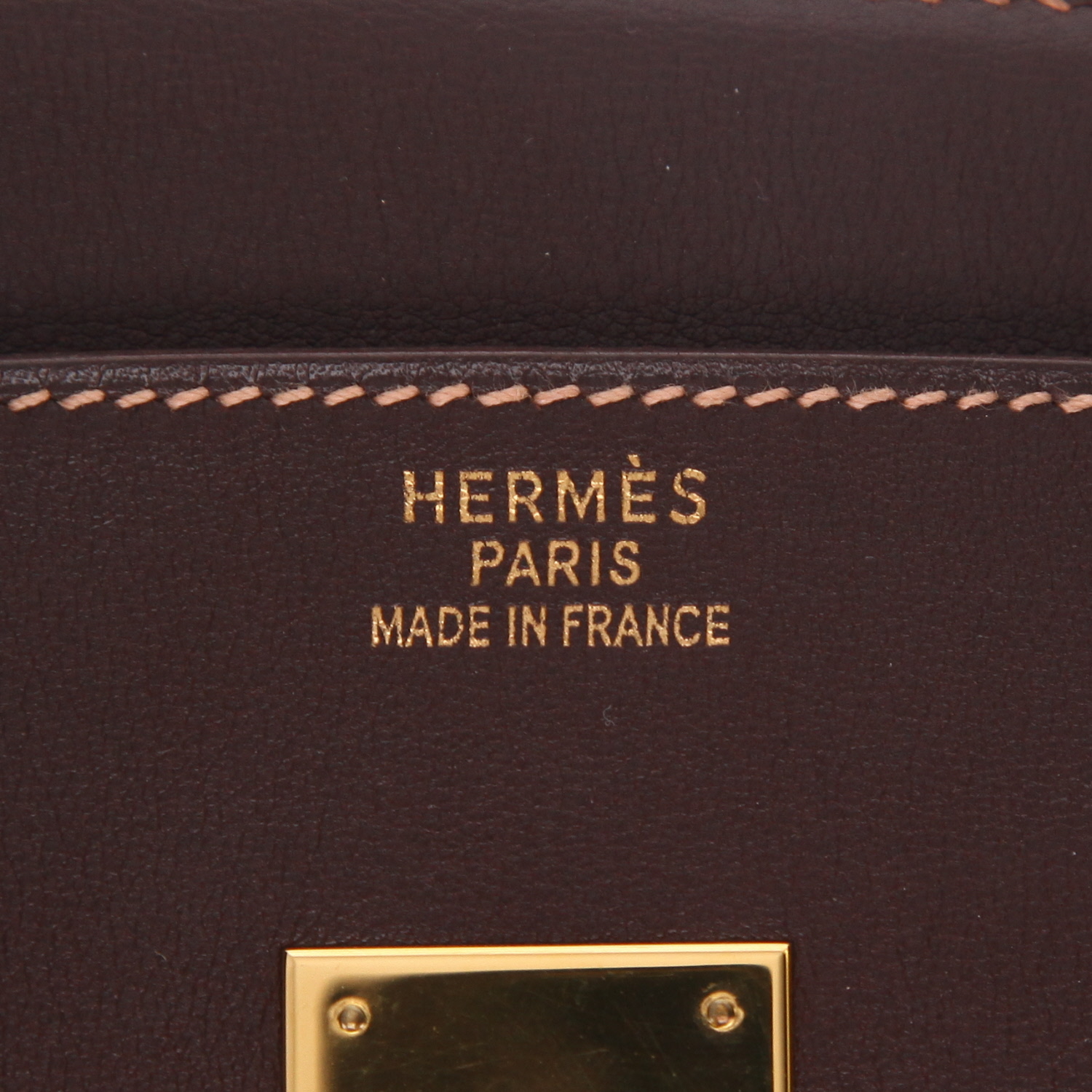 Bolso de mano Hermès  Birkin 35 cm en cuero swift marrón - Detail D2