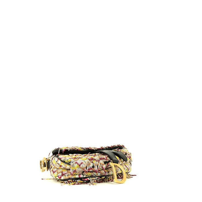 Dior  Saddle small model  handbag  in multicolor canvas  and black leather - Detail D4