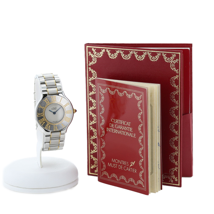 Cartier Must 21  in stainless steel and gold plated Ref: 9010  Circa 1980 - Detail D2