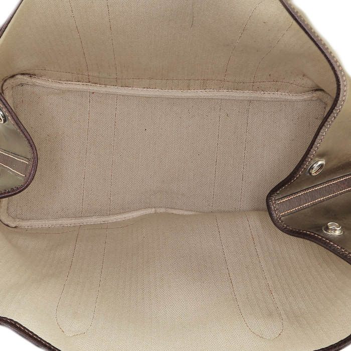 Hermès  Garden Party shopping bag  in dark green plastic  and brown leather - Detail D2