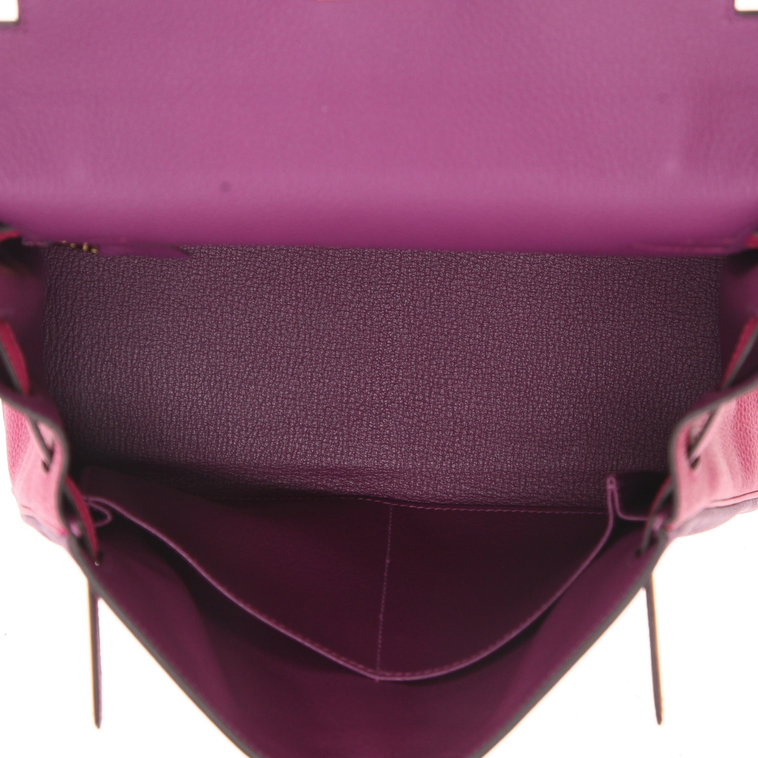 Hermès  Kelly 28 cm handbag  in purple and pink bicolor  togo leather - Detail D3