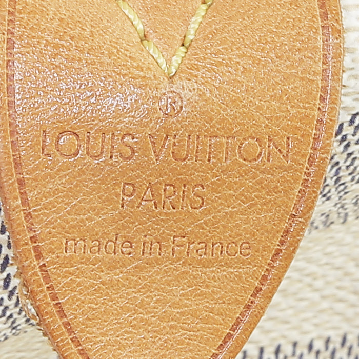 Louis Vuitton Speedy 25 cm handbag in azur damier canvas and natural leather - Detail D3