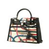 Hermès  Kelly 32 cm Cavalcadour handbag  in beige canvas  and black leather - 00pp thumbnail