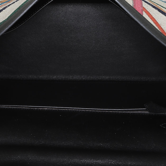 Bolso de mano Hermès  Kelly 32 cm Cavalcadour en lona beige y cuero negro - Detail D3