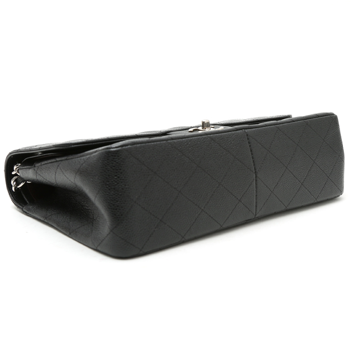 Chanel Timeless Jumbo shoulder bag in black quilted grained leather - Detail D5