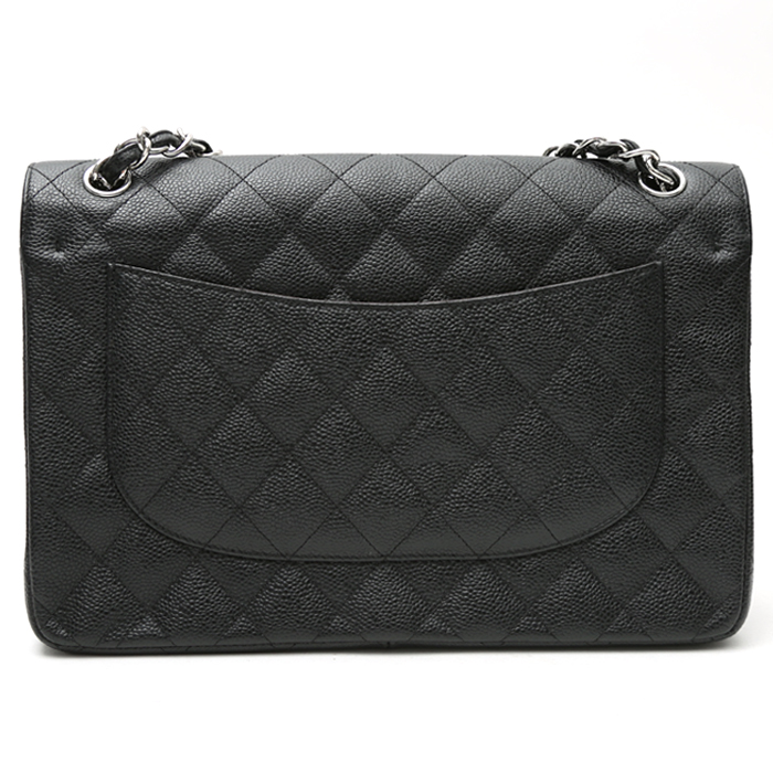 Sac bandoulière Chanel Timeless Jumbo en cuir grainé matelassé noir - Detail D8
