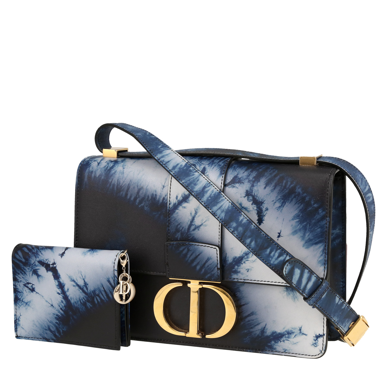 30 Montaigne Shoulder Bag In Black And Blue Leather