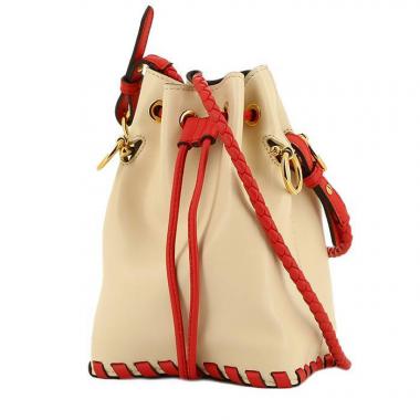 Bolso de mano Fendi  Mon Trésor en cuero beige y rojo