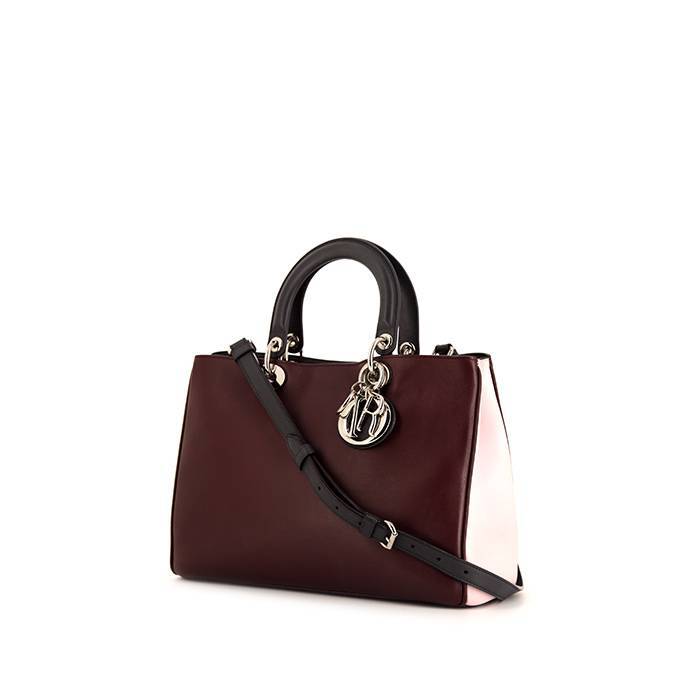 Dior Diorissimo medium model shopping bag in burgundy, pink and black tricolor leather - 00pp