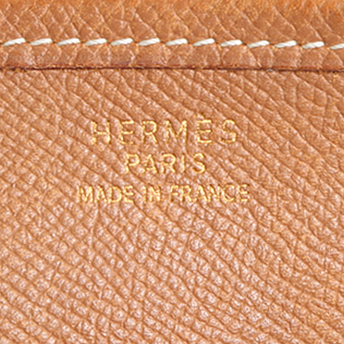 Sac bandoulière Hermès  Evelyne en cuir Courchevel gold - Detail D3