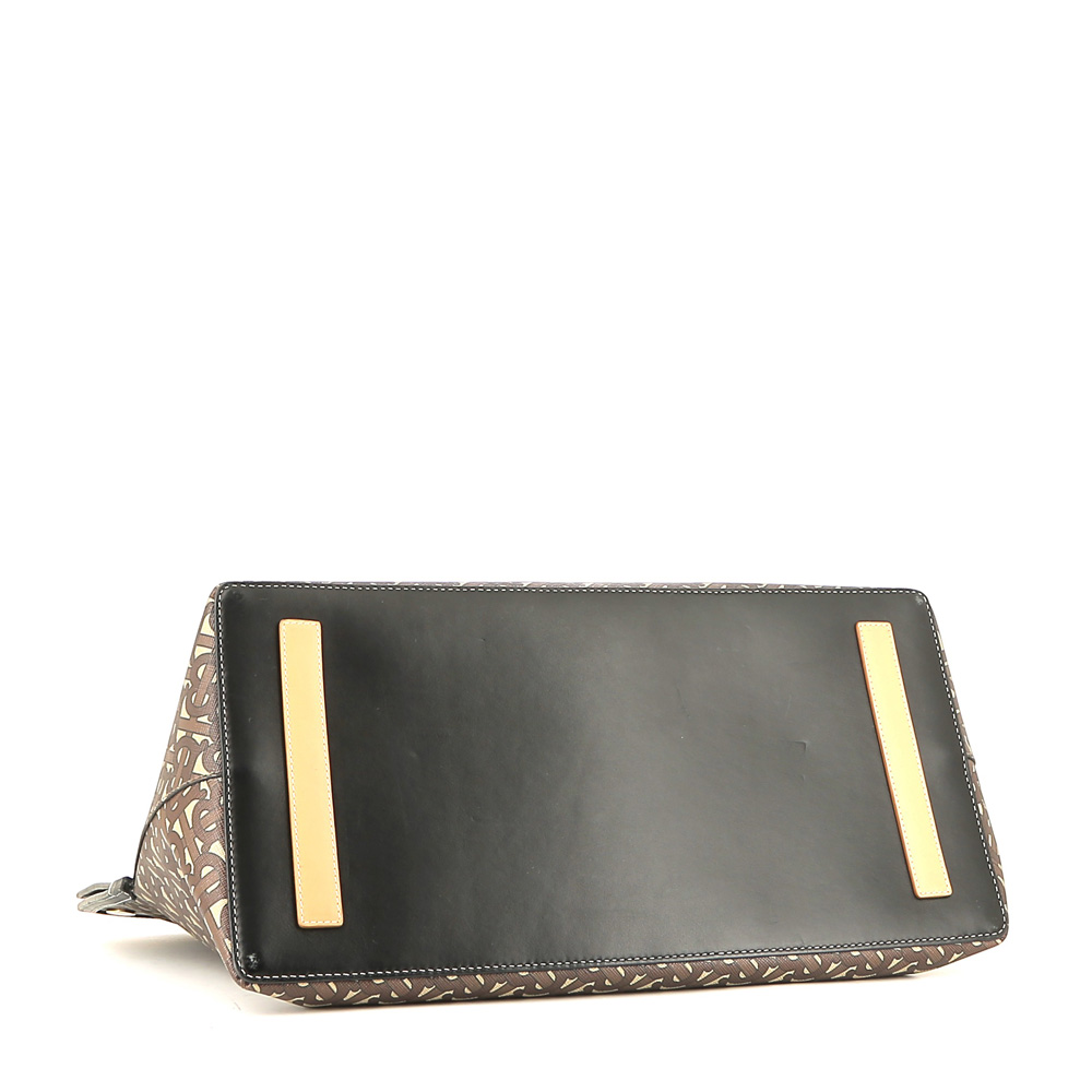 Shopping bag Burberry   in tela siglata marrone e pelle naturale - Detail D4